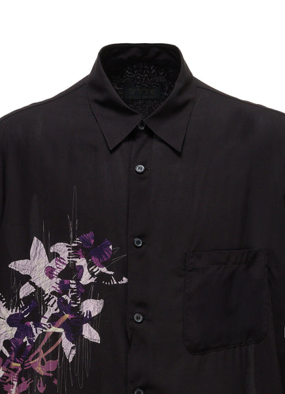 SKETCH PANSY PRINT RAYON REGULAR SHIRT