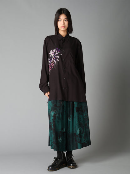 SKETCH PANSY PRINT RAYON REGULAR SHIRT