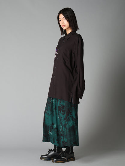 SKETCH PANSY PRINT RAYON REGULAR SHIRT