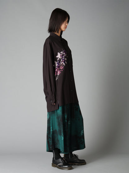 SKETCH PANSY PRINT RAYON REGULAR SHIRT