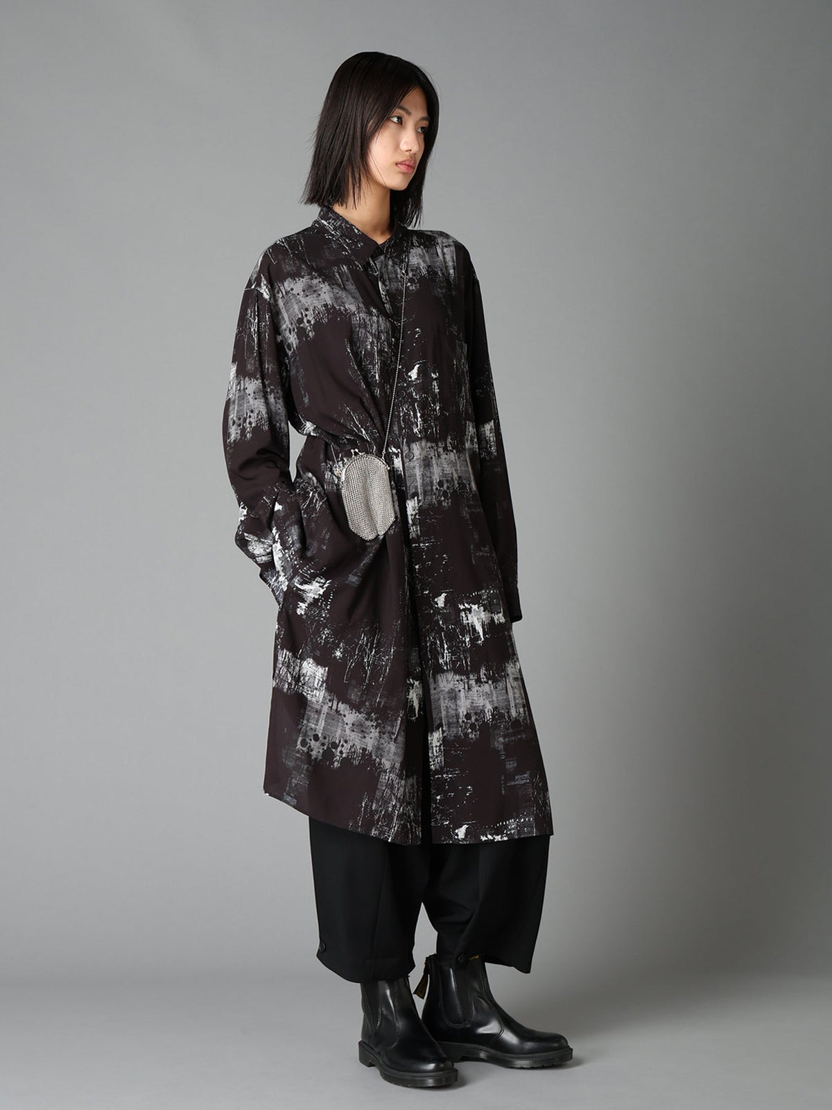 WITHERED BRANCH PRINT RAYON LONG REGULAR SHIRT