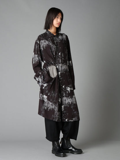 WITHERED BRANCH PRINT RAYON LONG REGULAR SHIRT