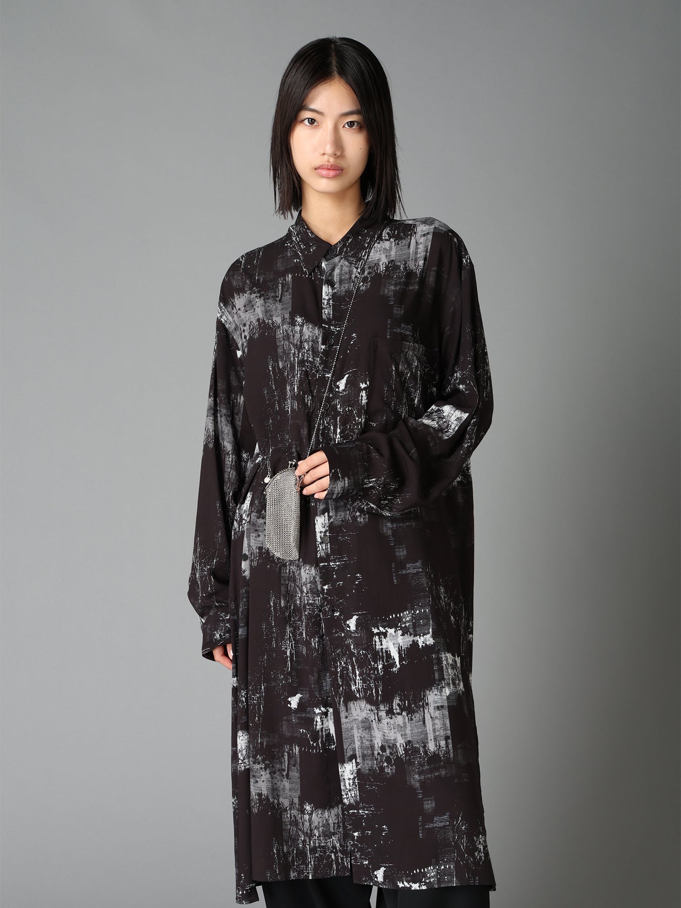 WITHERED BRANCH PRINT RAYON LONG REGULAR SHIRT