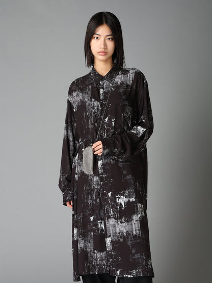WITHERED BRANCH PRINT RAYON LONG REGULAR SHIRT