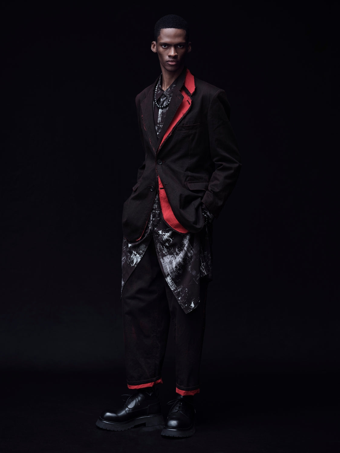WITHERED BRANCH PRINT RAYON LONG REGULAR SHIRT