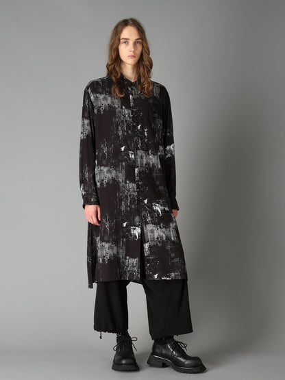 WITHERED BRANCH PRINT RAYON LONG REGULAR SHIRT