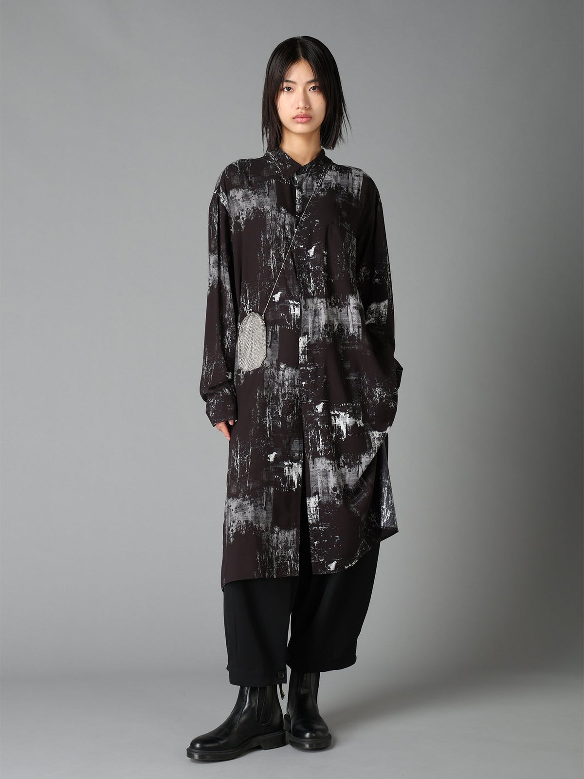 WITHERED BRANCH PRINT RAYON LONG REGULAR SHIRT