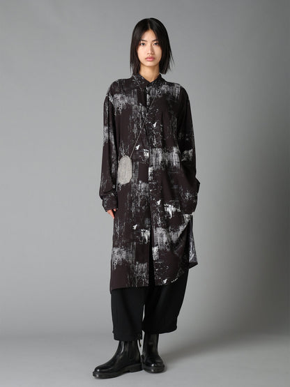 WITHERED BRANCH PRINT RAYON LONG REGULAR SHIRT