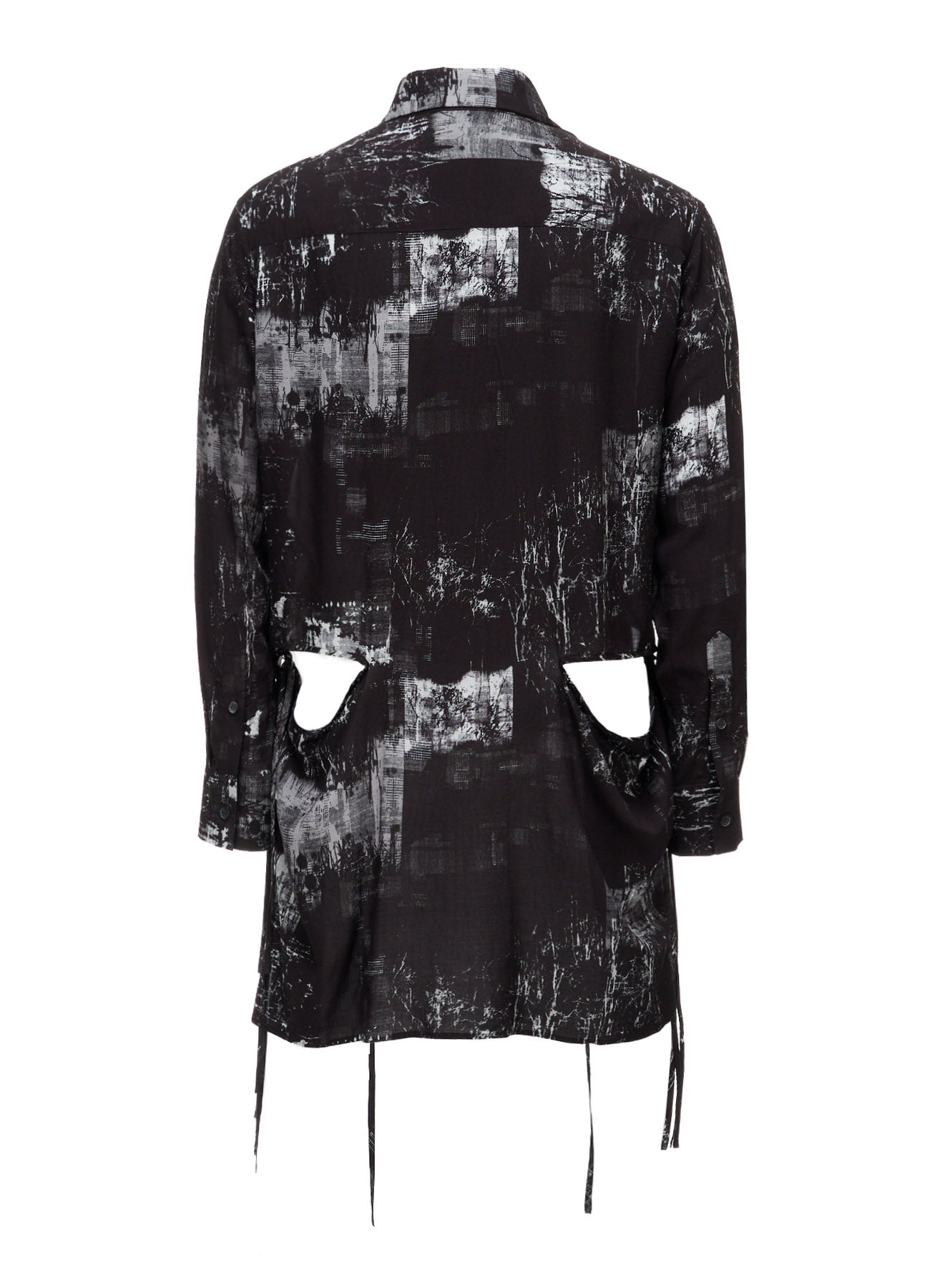 WITHERED BRANCH PRINT RAYON SIDE SLIT SHIRT