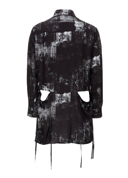 WITHERED BRANCH PRINT RAYON SIDE SLIT SHIRT