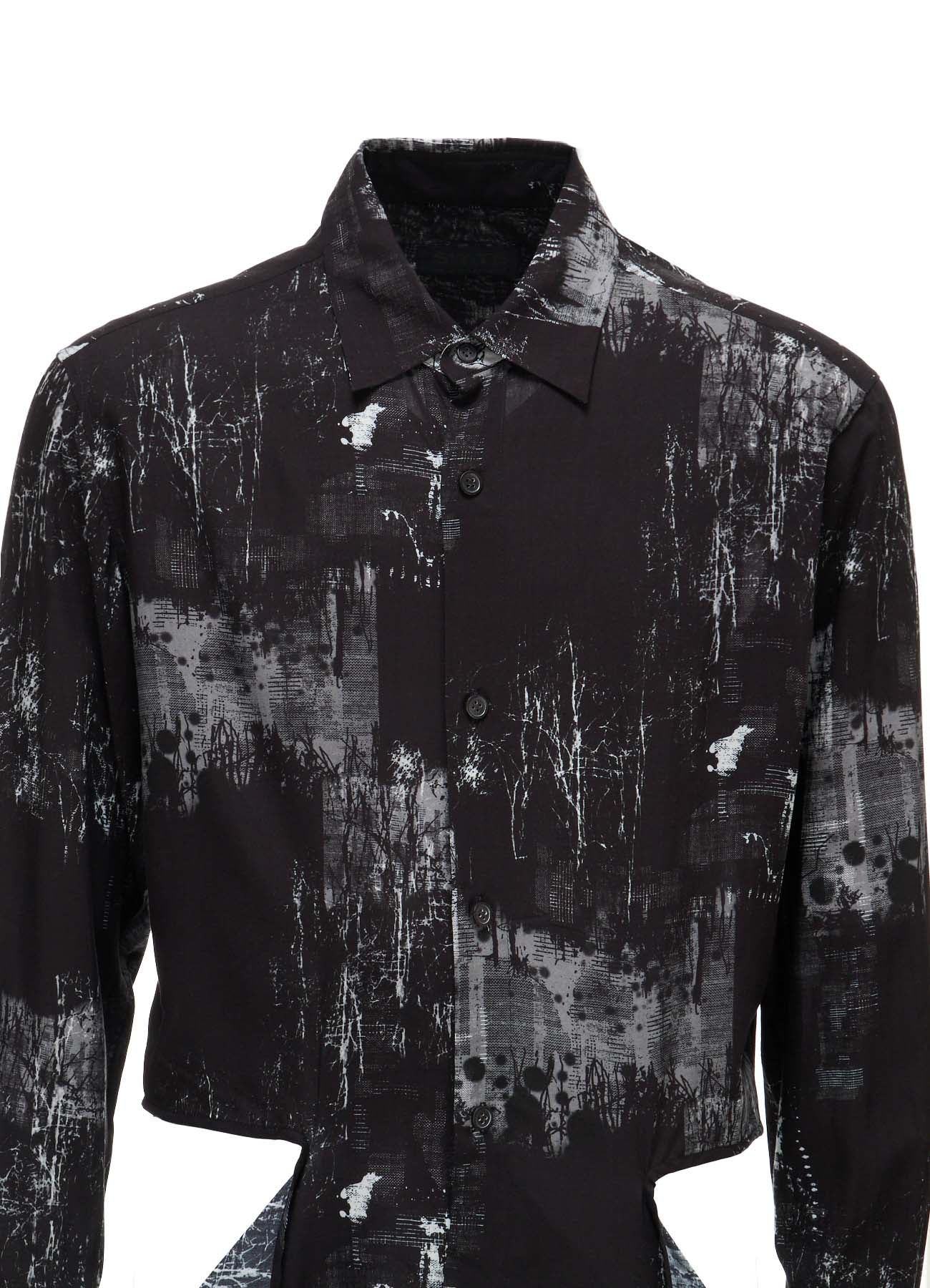 WITHERED BRANCH PRINT RAYON SIDE SLIT SHIRT