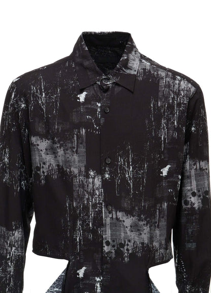 WITHERED BRANCH PRINT RAYON SIDE SLIT SHIRT