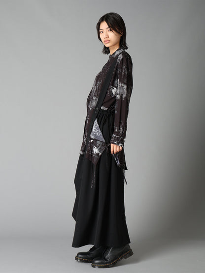 WITHERED BRANCH PRINT RAYON SIDE SLIT SHIRT