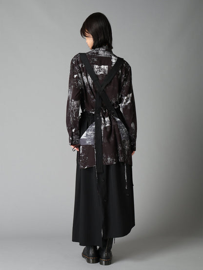 WITHERED BRANCH PRINT RAYON SIDE SLIT SHIRT
