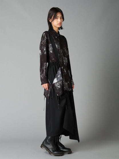 WITHERED BRANCH PRINT RAYON SIDE SLIT SHIRT