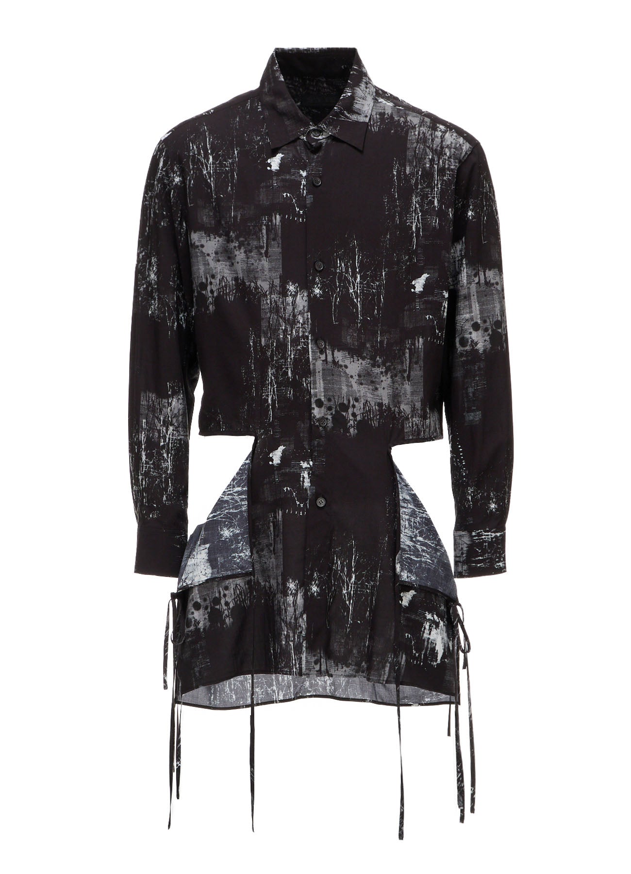 WITHERED BRANCH PRINT RAYON SIDE SLIT SHIRT