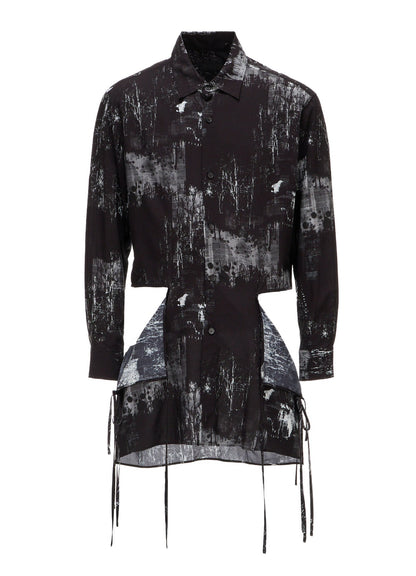 WITHERED BRANCH PRINT RAYON SIDE SLIT SHIRT