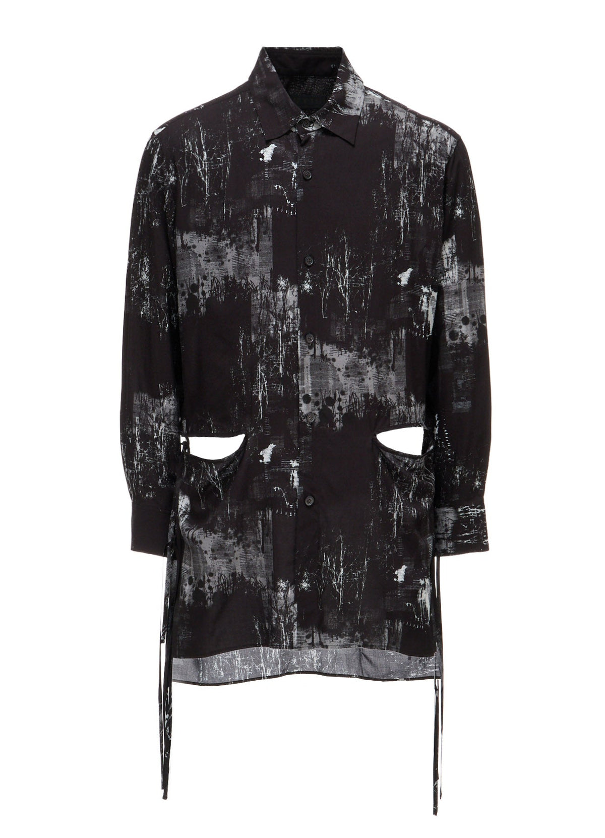 WITHERED BRANCH PRINT RAYON SIDE SLIT SHIRT