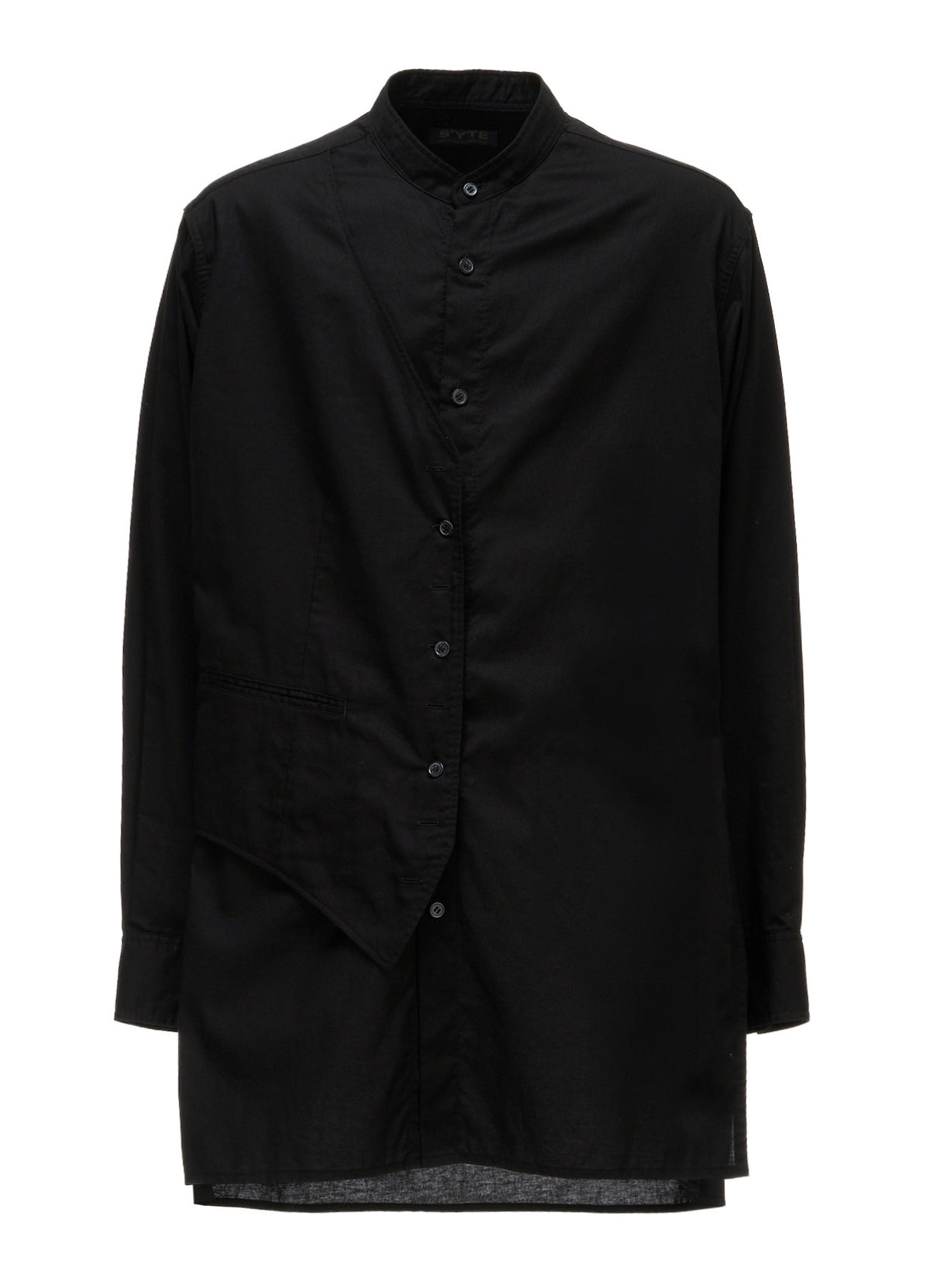 COTTON TWILL VEST-FRONT COLLARLESS SHIRT