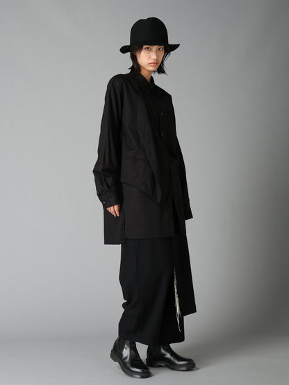 COTTON TWILL VEST-FRONT COLLARLESS SHIRT