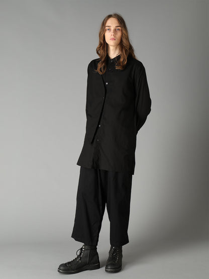 COTTON TWILL VEST-FRONT COLLARLESS SHIRT
