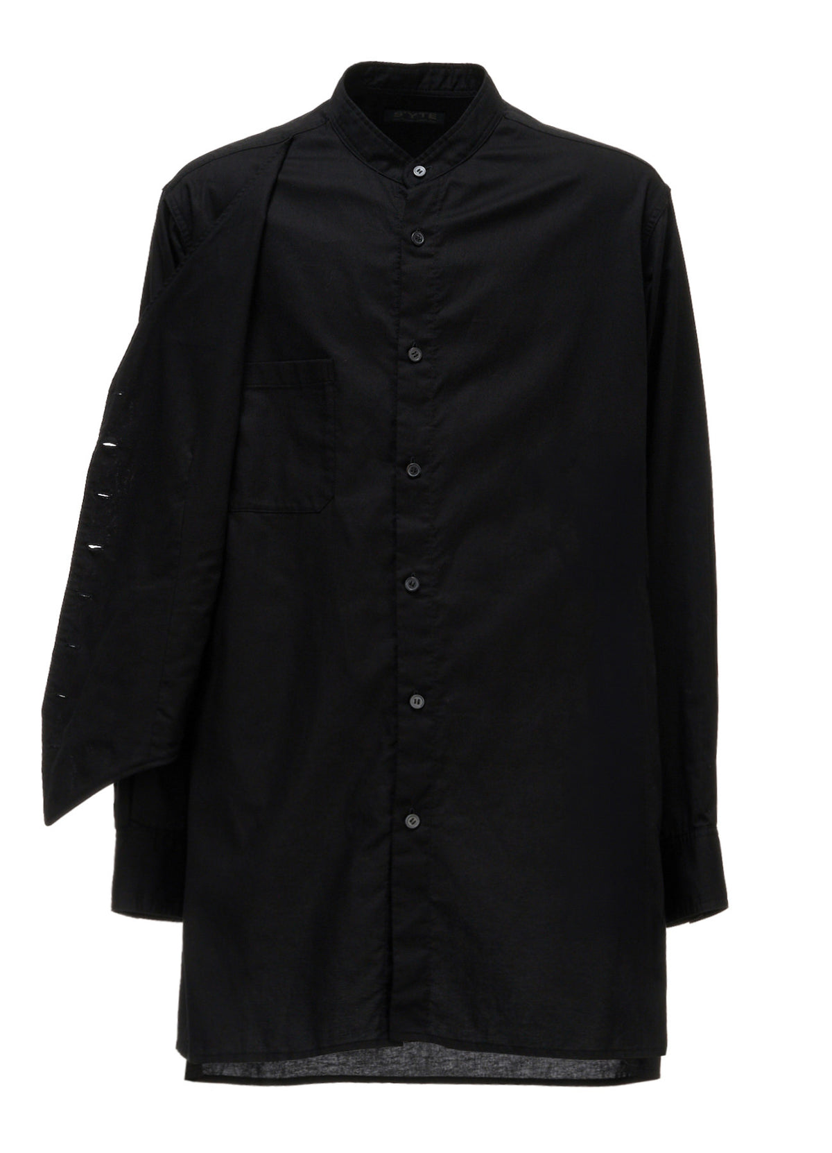 COTTON TWILL VEST-FRONT COLLARLESS SHIRT