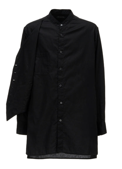 COTTON TWILL VEST-FRONT COLLARLESS SHIRT