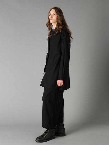 COTTON TWILL VEST-FRONT COLLARLESS SHIRT