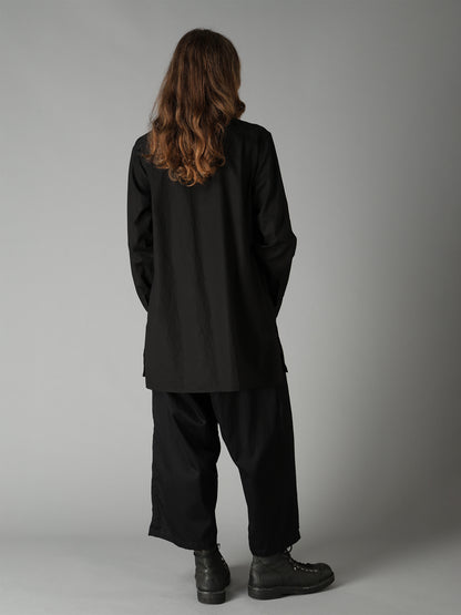 COTTON TWILL VEST-FRONT COLLARLESS SHIRT