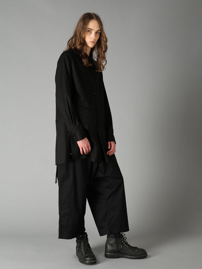 COTTON TWILL VEST-FRONT COLLARLESS SHIRT