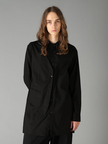 COTTON TWILL VEST-FRONT COLLARLESS SHIRT