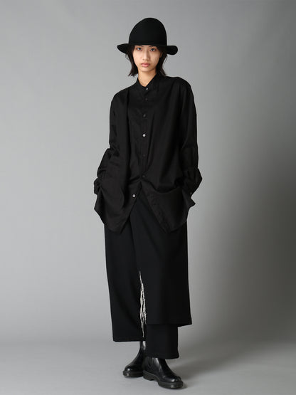 COTTON TWILL VEST-FRONT COLLARLESS SHIRT