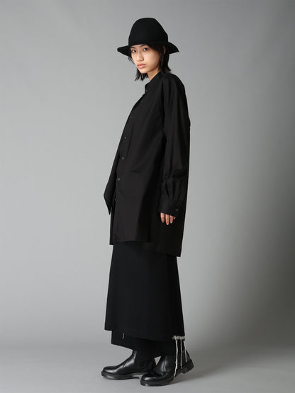 COTTON TWILL VEST-FRONT COLLARLESS SHIRT