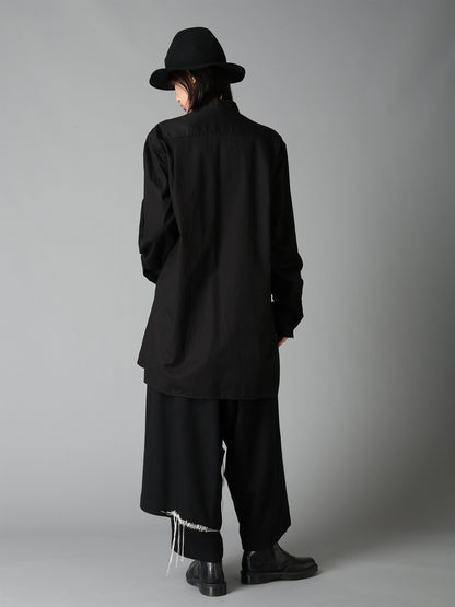 COTTON TWILL VEST-FRONT COLLARLESS SHIRT