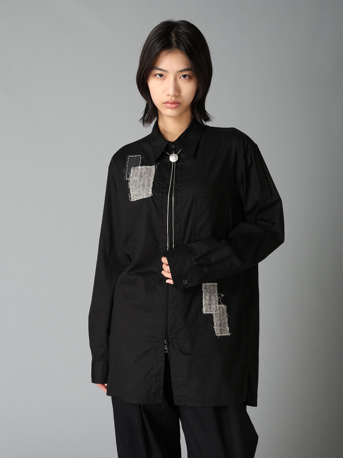 COTTON TWILL PATCHWORK ZIP-UP REGULAR SHIRT