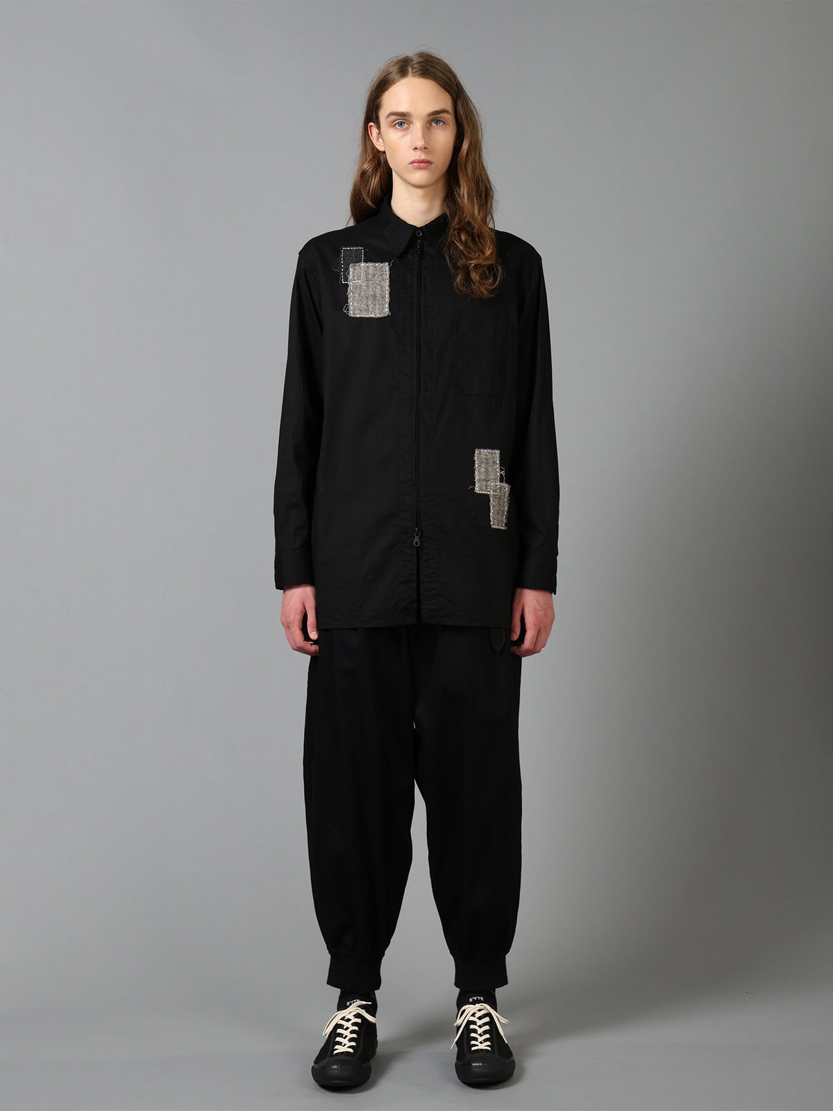 COTTON TWILL PATCHWORK ZIP-UP REGULAR SHIRT