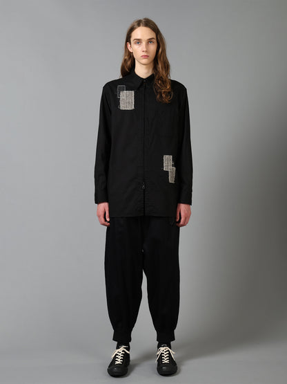 COTTON TWILL PATCHWORK ZIP-UP REGULAR SHIRT