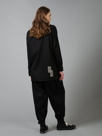 COTTON TWILL PATCHWORK ZIP-UP REGULAR SHIRT