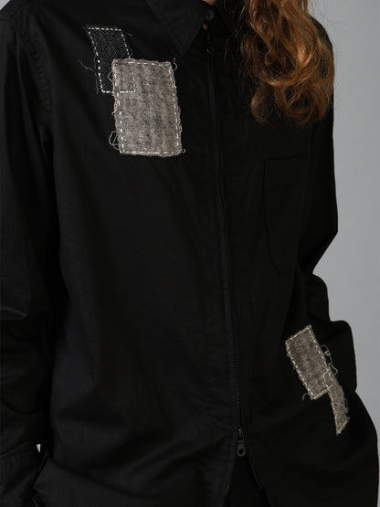 COTTON TWILL PATCHWORK ZIP-UP REGULAR SHIRT