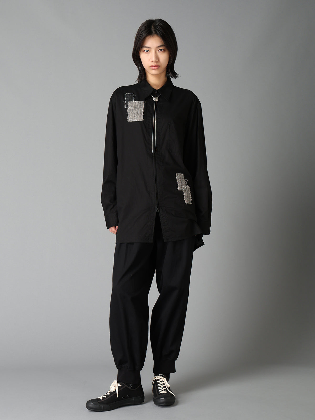 COTTON TWILL PATCHWORK ZIP-UP REGULAR SHIRT