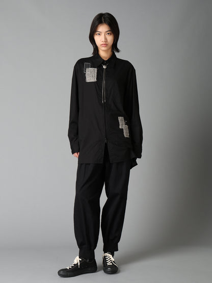 COTTON TWILL PATCHWORK ZIP-UP REGULAR SHIRT