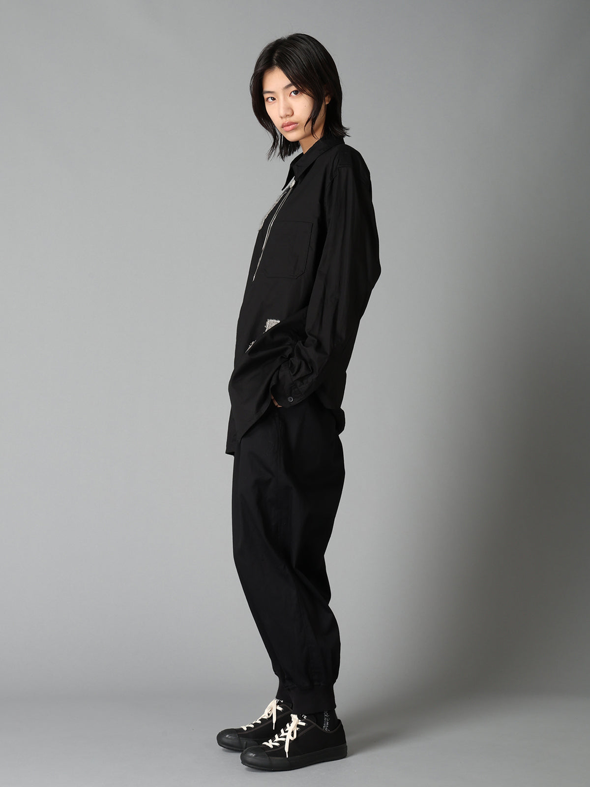 COTTON TWILL PATCHWORK ZIP-UP REGULAR SHIRT