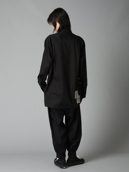 COTTON TWILL PATCHWORK ZIP-UP REGULAR SHIRT