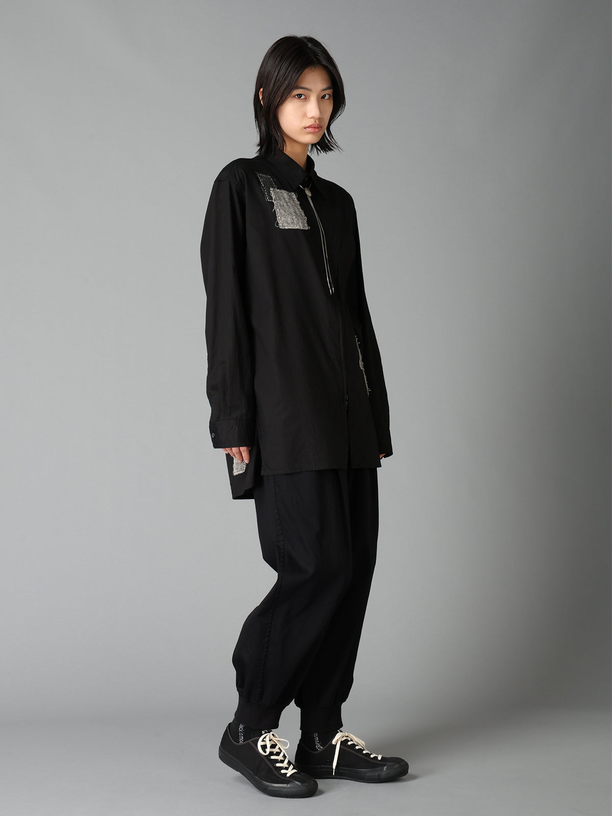 COTTON TWILL PATCHWORK ZIP-UP REGULAR SHIRT