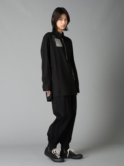 COTTON TWILL PATCHWORK ZIP-UP REGULAR SHIRT