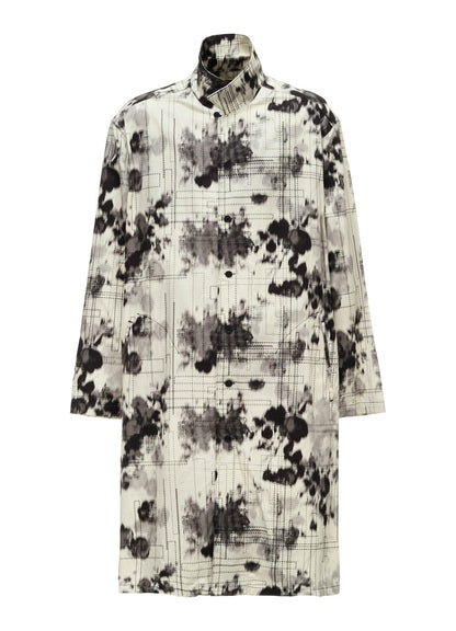 INK-WASH PRINTED LONG SHIRT WITH DECORATIVE STITCH DETAILING