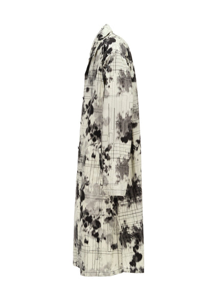 INK-WASH PRINTED LONG SHIRT WITH DECORATIVE STITCH DETAILING