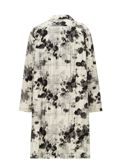INK-WASH PRINTED LONG SHIRT WITH DECORATIVE STITCH DETAILING