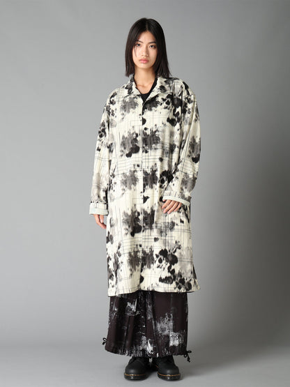 INK-WASH PRINTED LONG SHIRT WITH DECORATIVE STITCH DETAILING