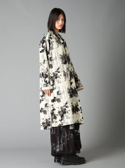 INK-WASH PRINTED LONG SHIRT WITH DECORATIVE STITCH DETAILING